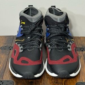 Puma TRC Blaze Black and Burgundy Hi-cut Basketball Sneakers with Blue Accents